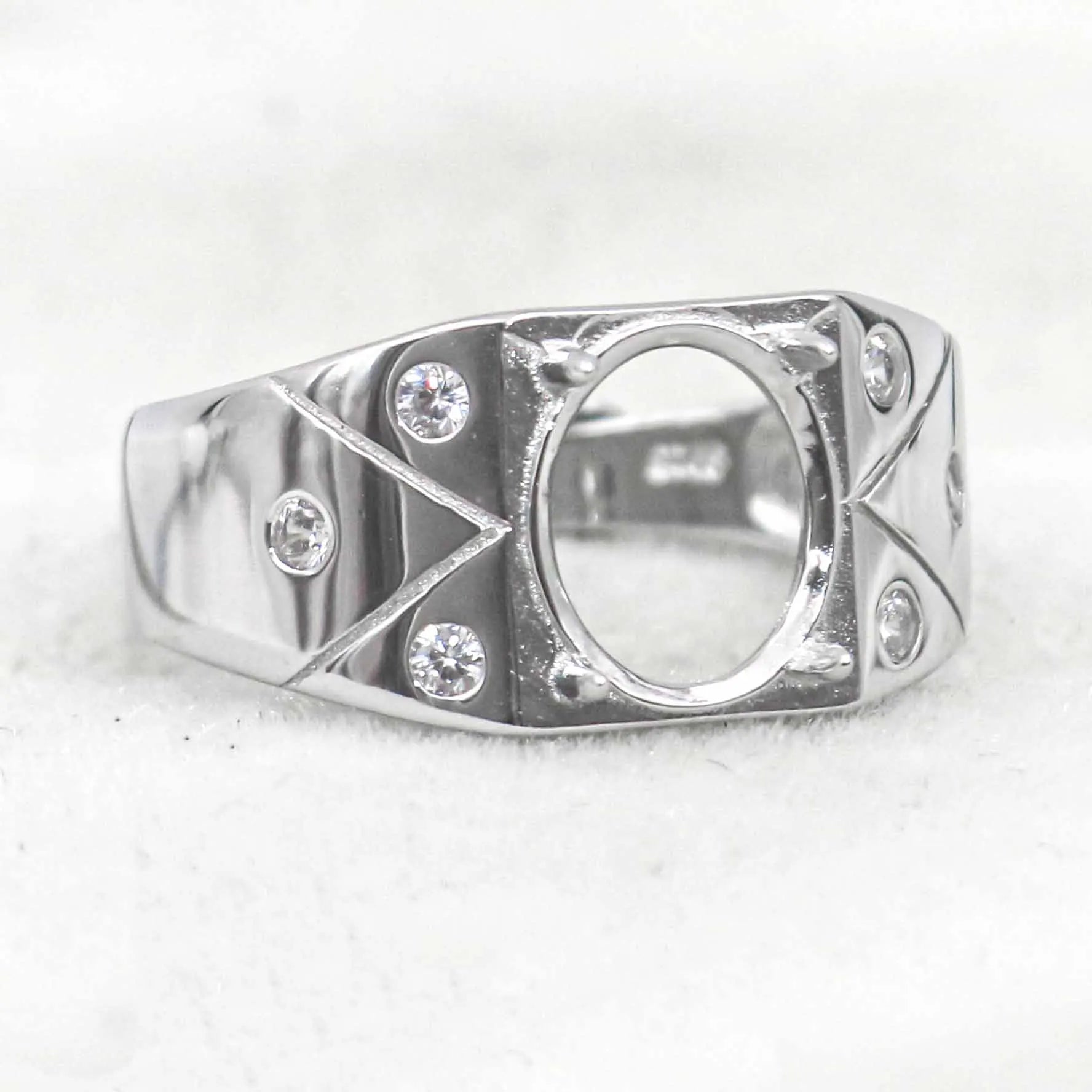 Sterling Silver 8*10mm Semi Mount Men's Ring Frame Empty Blank Claw Setting S925 Base Holder Without Center Stone for DIY Inlay