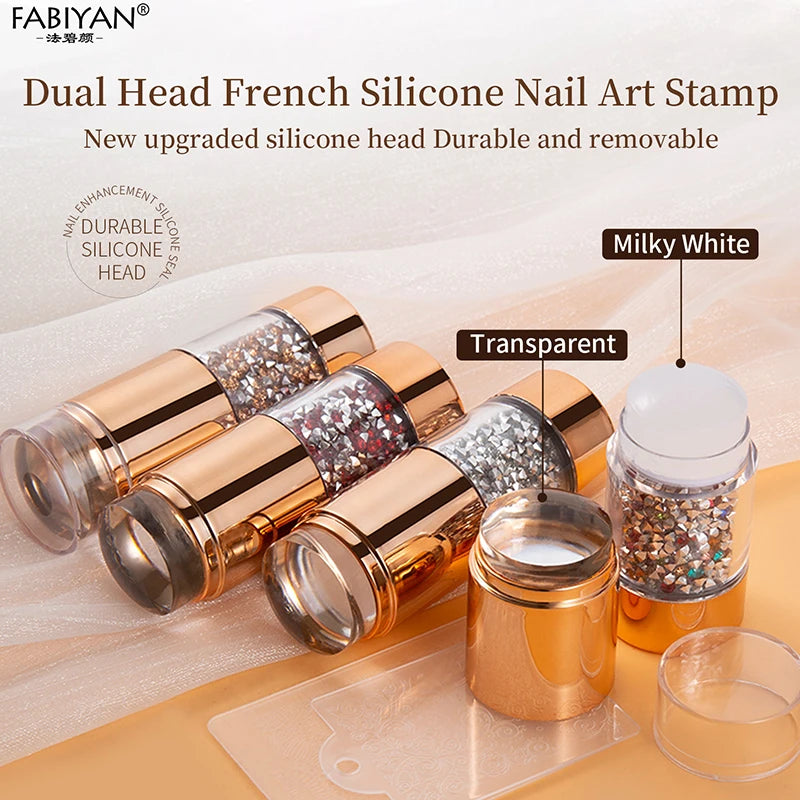 Double-head Silicone Transparent  Jelly Manicure Nail Art Stamper With Scraper