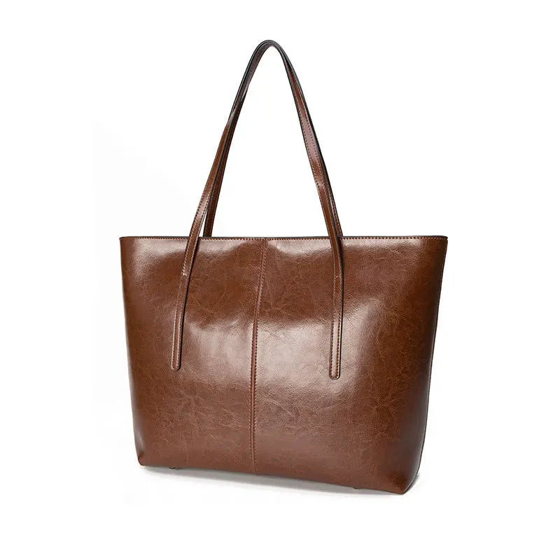 Manufacturer Custom logo 2024 Genuine Leather Luxury Elegant Cowhide Brown Handbags for Girls Large Capacity Women's Tote Bags