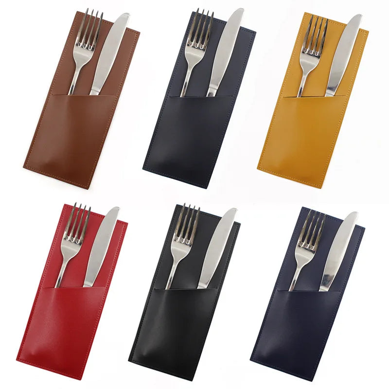 1PC PU Leather Cutlery Holder Case Flatware Tableware Cutlery Organizer Pouch for Wedding Party Home Decor