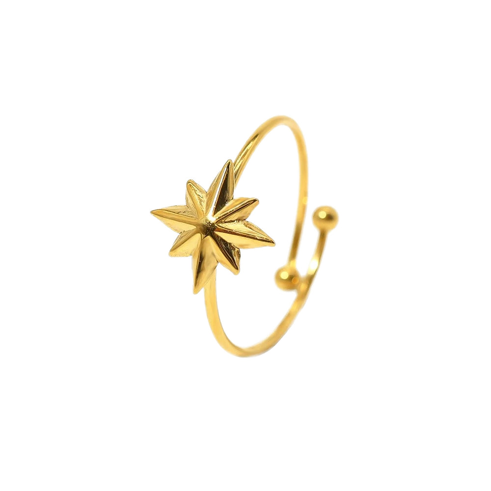 Hot Sale Vintage Elegant Stainless Steel Minimalist Star Ring PVD 18K Gold Plating Quality Waterproof Ring for Women Daily Life MegaBDM