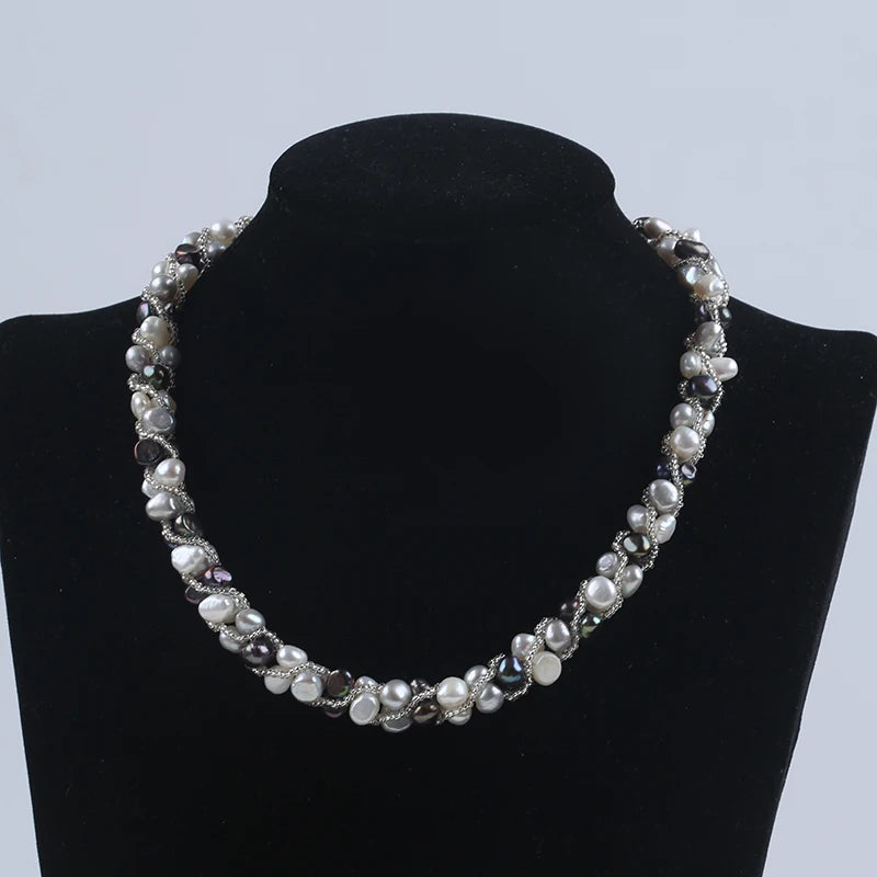 Fashion 7-8mm Baroque Real Freshwater Pearl Chocker Necklace for Women