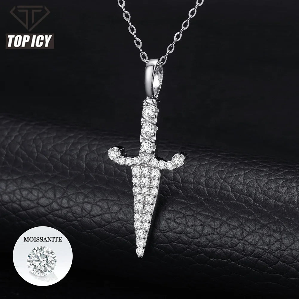 Moissanite 925 Sterling Silver Knife Pendant Iced Out Moissanite Pendant Pass Diamond Tester Silver Necklace  Women Jewelry