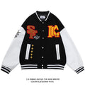 Stand Collar Baseball Varsity Jacket with Embroidery Patch in Pu Leather