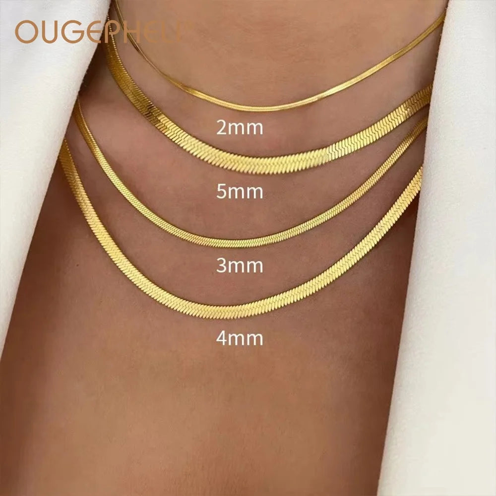 OUGEPHELI Luxury Wholesale Personality Gold Plated Stainless Steel Fine Fashion Jewelry Necklaces Chains for Women Ladies