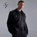 Custom Logo Men Cotton Utility Overshirt Zip Overshirt Long Sleeve Shirt or Big Pocket Jacket Streetwear for Men