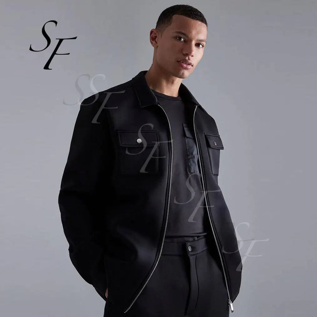 Custom Logo Men Cotton Utility Overshirt Zip Overshirt Long Sleeve Shirt or Big Pocket Jacket Streetwear for Men