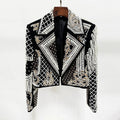 OUDINA New Fashion Vintage Embroidery Beading Diamond Women's Suit Jackets Autumn Casual Ladies Blazer