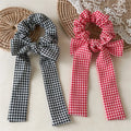 New Style Girls Fashion Premium Bowknot Elastic Women Delicate Plaid Checked Cloth Bow Removable Scrunchies
