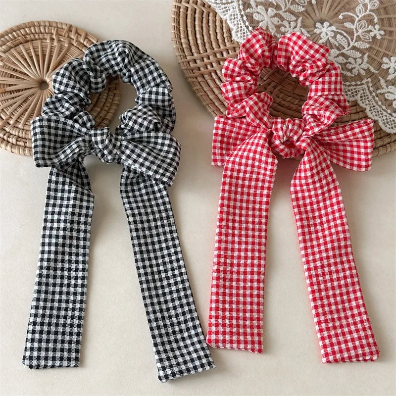 New Style Girls Fashion Premium Bowknot Elastic Women Delicate Plaid Checked Cloth Bow Removable Scrunchies