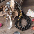 Men's Gold Plated Lava Beads Mala Necklace Healing Flash Labradorite Reiki Chakra for Engagement or Birthday Jewelry Gift