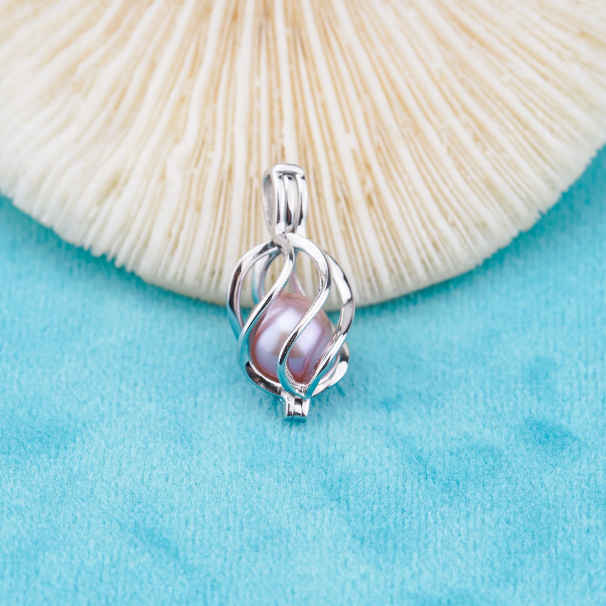 C030085 Sterling Silver Freshwater Pearl Cage Pendant Necklace Jewelry Locket for Pearl Party