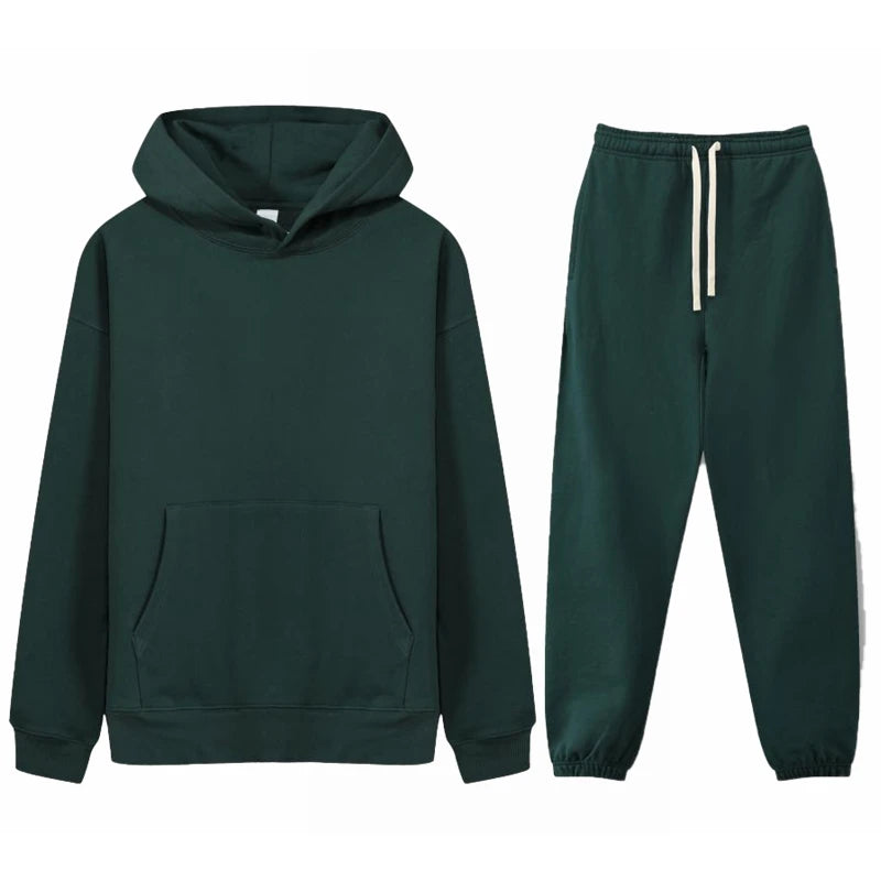 Heavyweight 100% Cotton Mens Casual Sports Jogger Hoodie Tracksuits Custom logo 2 Piece Sweatpants and Hoodie Sets