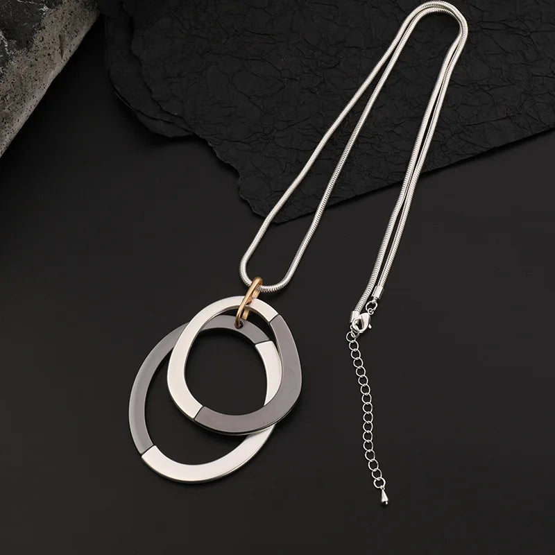 Best Selling Matte Finish Double Circle Long Snake Sweater Chain Jewelry Necklace for Girl's