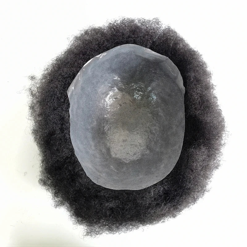 Ready Delivery Afro Curly Natural Human Hair Full PU Thin Skin Base Men Toupee Hair Piece