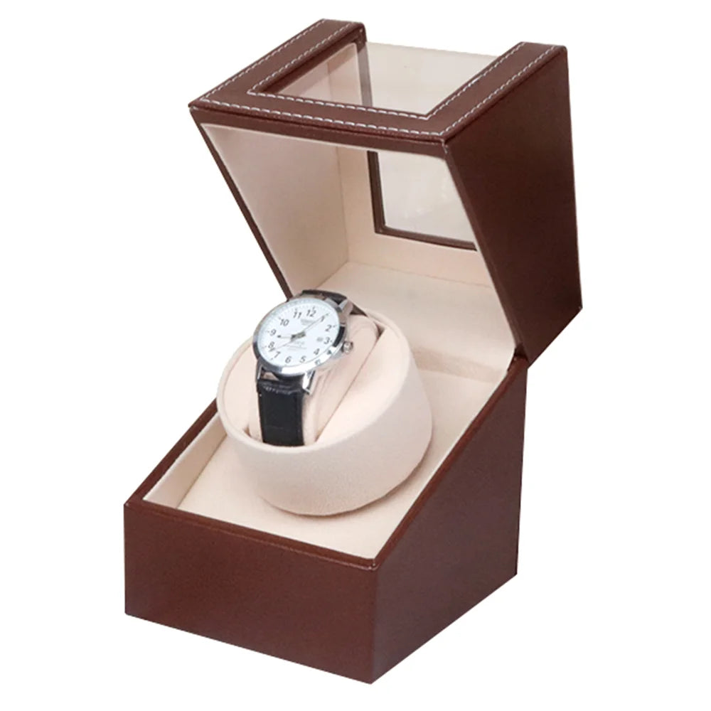 BETTER Brown PU Leather Rectangle Window Single Watch Winder Storage Box Packaging Wooden Automatic Luxury Velvet Model PWW883-2 MegaBDM