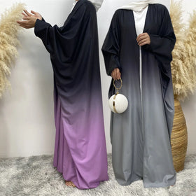 Stunning Gradient Kimono EID Ramadan Islamic Clothing Batwing Sleeve Open Cardigan Muslim Ombre Abayas