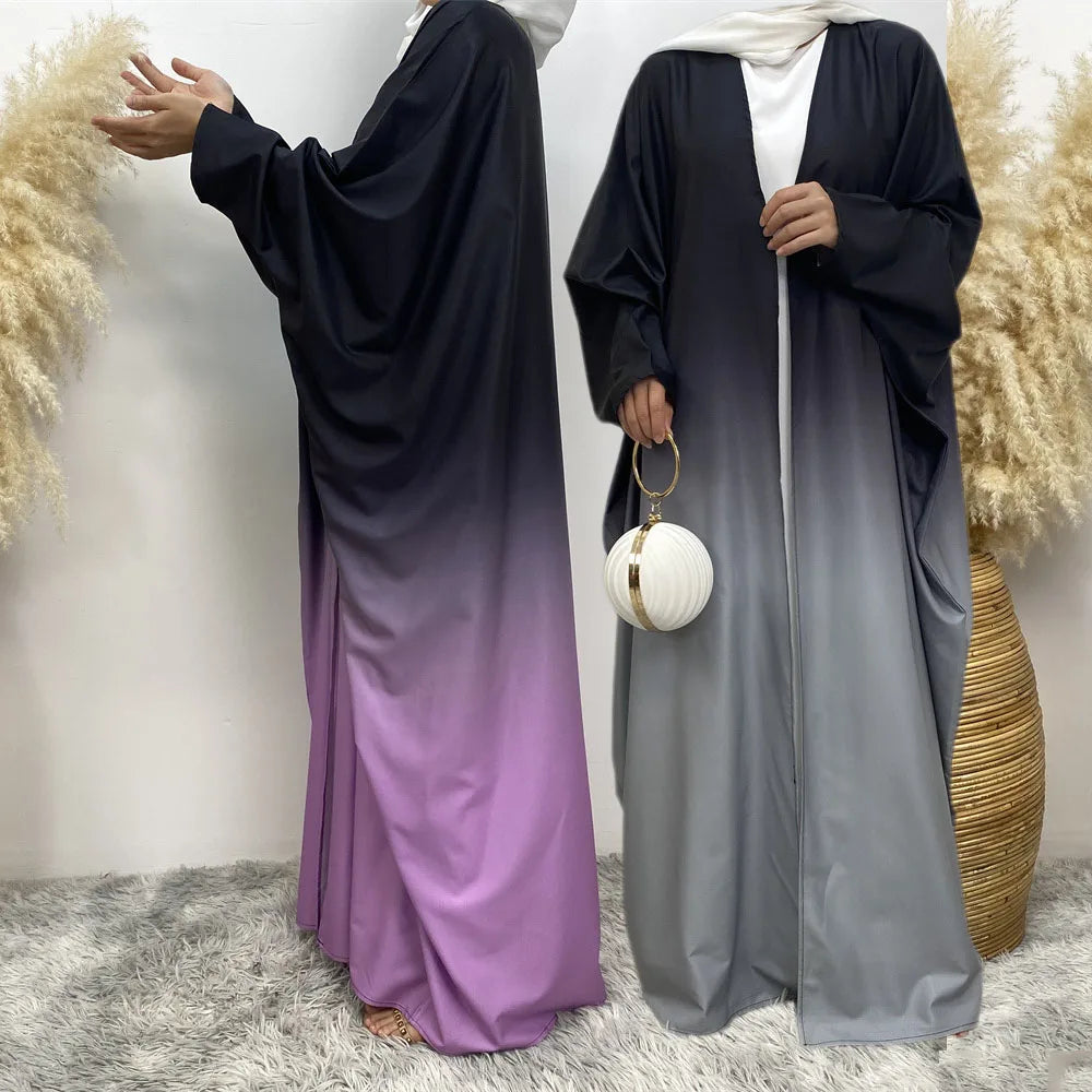 Stunning Gradient Kimono EID Ramadan Islamic Clothing Batwing Sleeve Open Cardigan Muslim Ombre Abayas