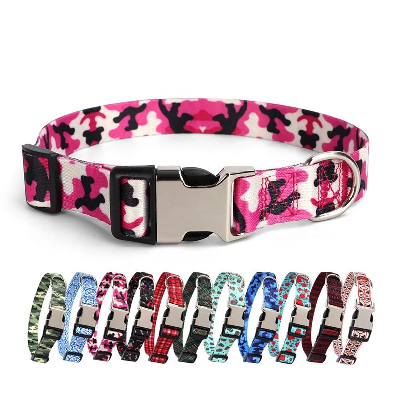 HW Hot Selling Pet Collar With Customizable ID Tag Camouflage Plaid Ethnic Stripes Design for Dogs