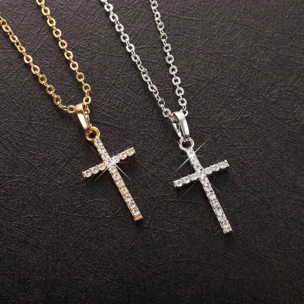 Europe and America Hot Selling Personality Geometric Punk Hip Hop Lovers Necklace Square-shaped Zircon Cross Necklace