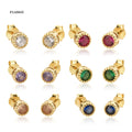 FUAMAY S925 925 Silver Earrings Emerald Cut CZ Diamond Studs Pink Blue Green Gold Plated Bezel Setting Beautiful Colorful Studs