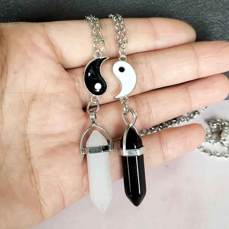 European American Hexagonal Column Citrine Necklace Natural Magnetic Yin Yang Energy Necklace for Couple