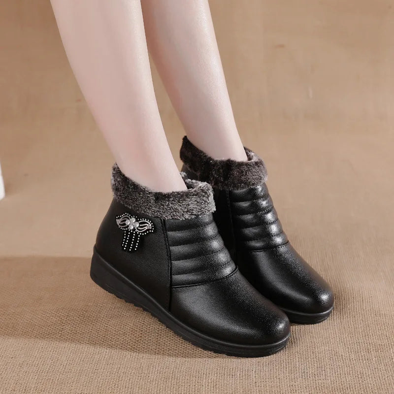 Winter Simple Fashion Design Pure Color Cotton Shoes for Women Boot Snow Keep Warm Cheap PU Winter Boot Shoes