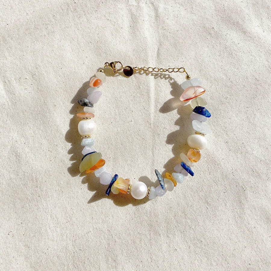Handmade Multi Colored Natural Stone Beaded Bracelet for Women Gifts Jewelry Stainless Steel Waterproof Clasp