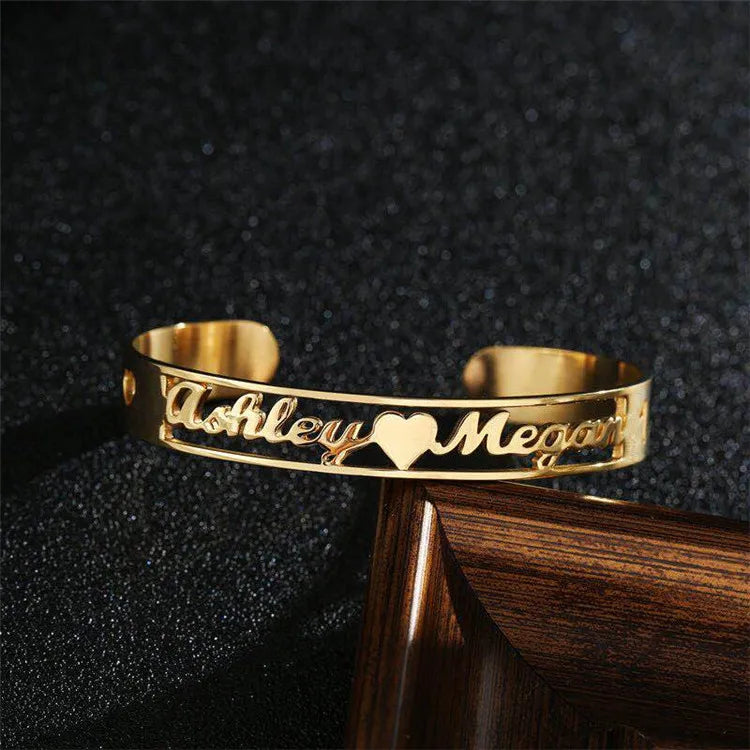 2020 Custom Hollow Out Name Cuff Bangles Bracelets Stainless Steel Bangle for Women Personalize Jewelry Factory MegaBDM