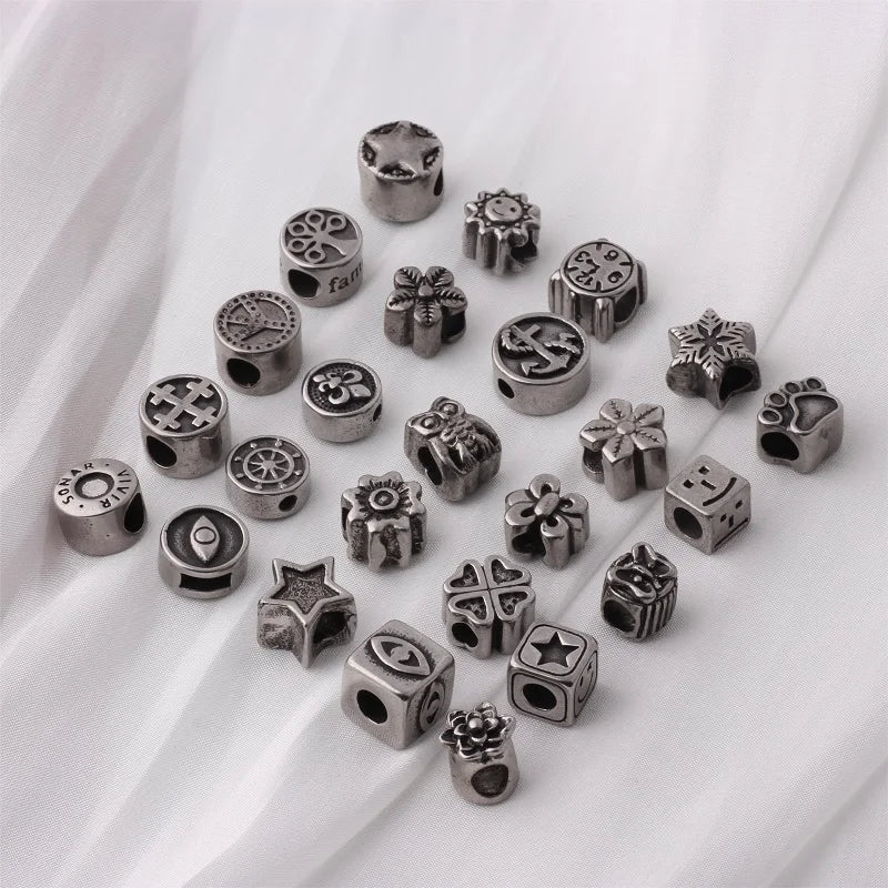 Stainless Steel Tree of Life Shape Retro Mixed Hollow Bead Charms Engraved Original Slider Spacer Bead Pendant Jewelry Accessory