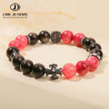 JD GEMS OEM Charm Elastic Adjustable Beaded Bangle Natural Silver Obsidian Afghan Chalcedony Croesheart Unisex Anniversary