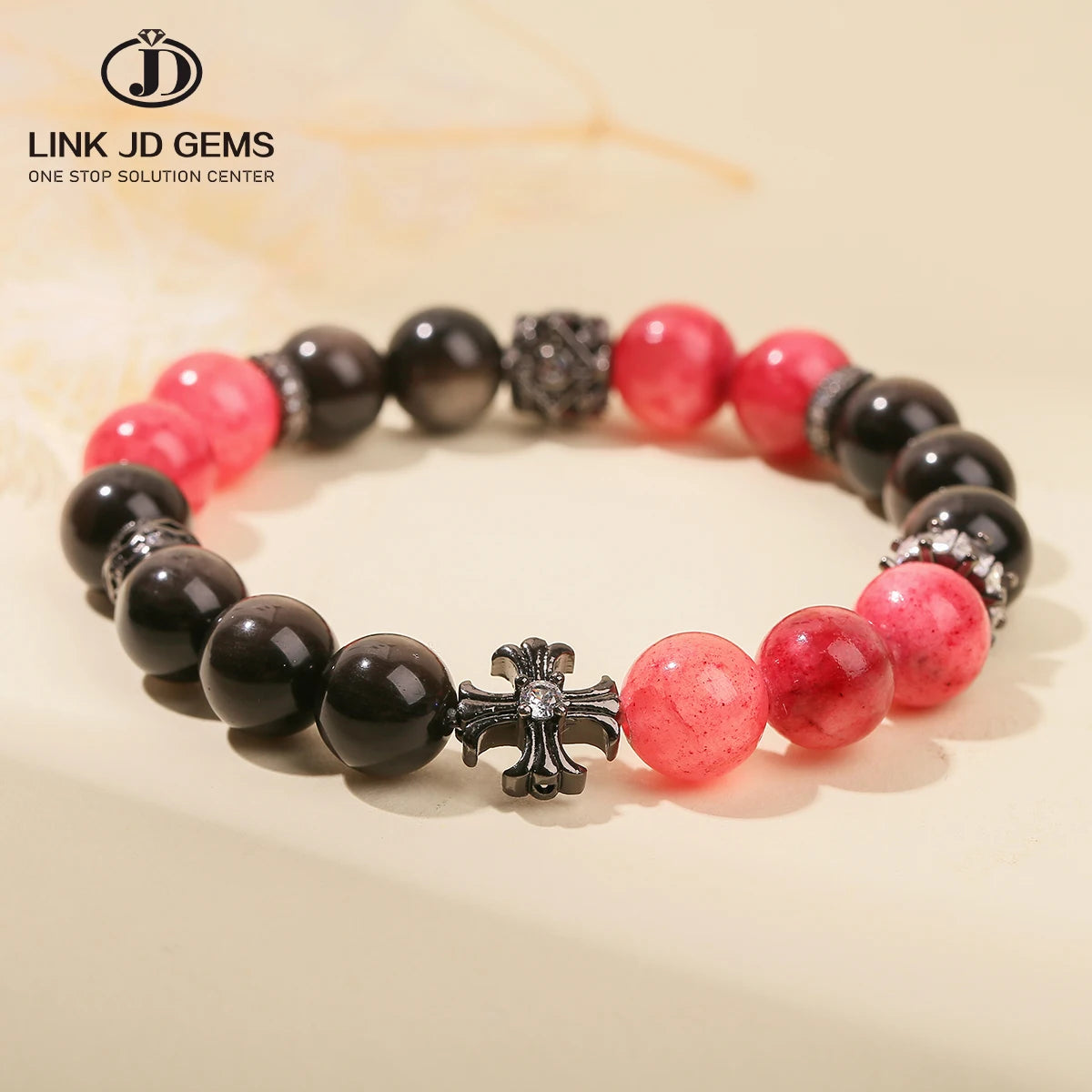 JD GEMS OEM Charm Elastic Adjustable Beaded Bangle Natural Silver Obsidian Afghan Chalcedony Croesheart Unisex Anniversary