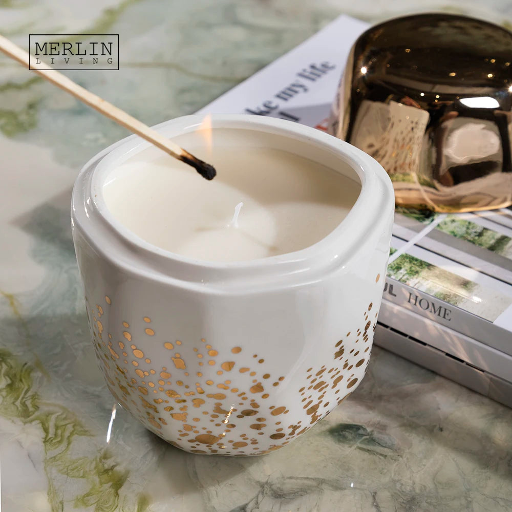 Merlin Living Aurora Ceramic Jar Candle Holder Home Decor Table Decoration Chaozhou Ceramic Factory OEM ODM Ceramic Candle