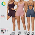 GC Yoga Jumpsuit Women Sportwear One-piece Yoga Suit Stand-up Collar Half-zipper Short-sleeved Fitness Jumpsuit Tight Sports