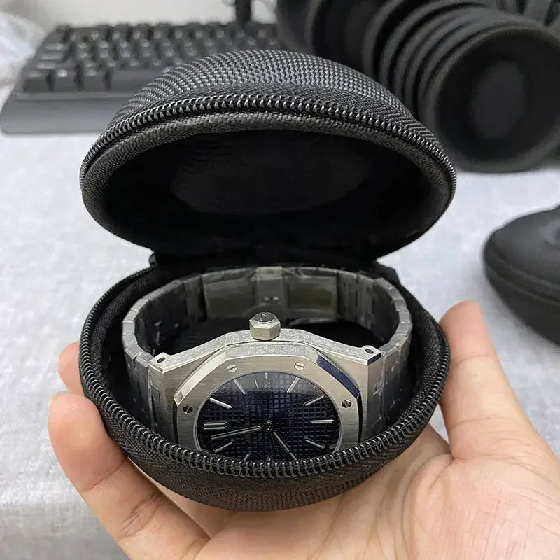 Siyoucase Hot Sale Eva Zipper Watch Travel case Box Holder Portable Black Hard Shell Round Single Watch and Jewelry Travel case