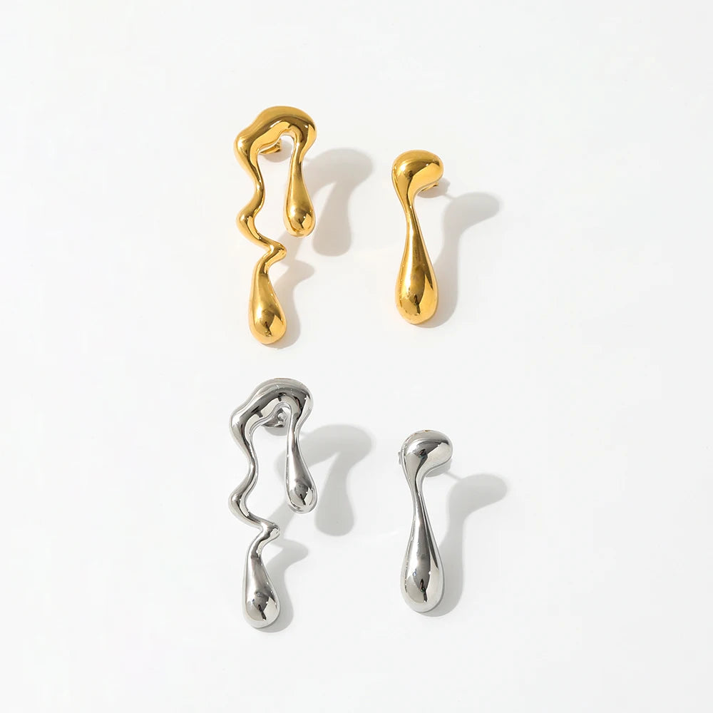 Fenny 18K Gold-plated Wholesale Dissymmetry Irregular Geometric Fluid Dangle Stud Stainless Steel Earrings for Women