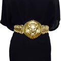 Gold Lion Head Women Elastic BeltsEurope Explosion Carved Wide Elastic Belts