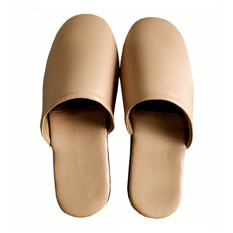 Comfortable Waterproof Round Toe Backless Casual Flat Heel Mule Genuine Leather Slippers for Women