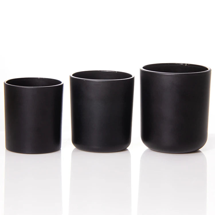 Factory Wholesale Matte Candle Container Candle Glass Jars With Black Silver Lid