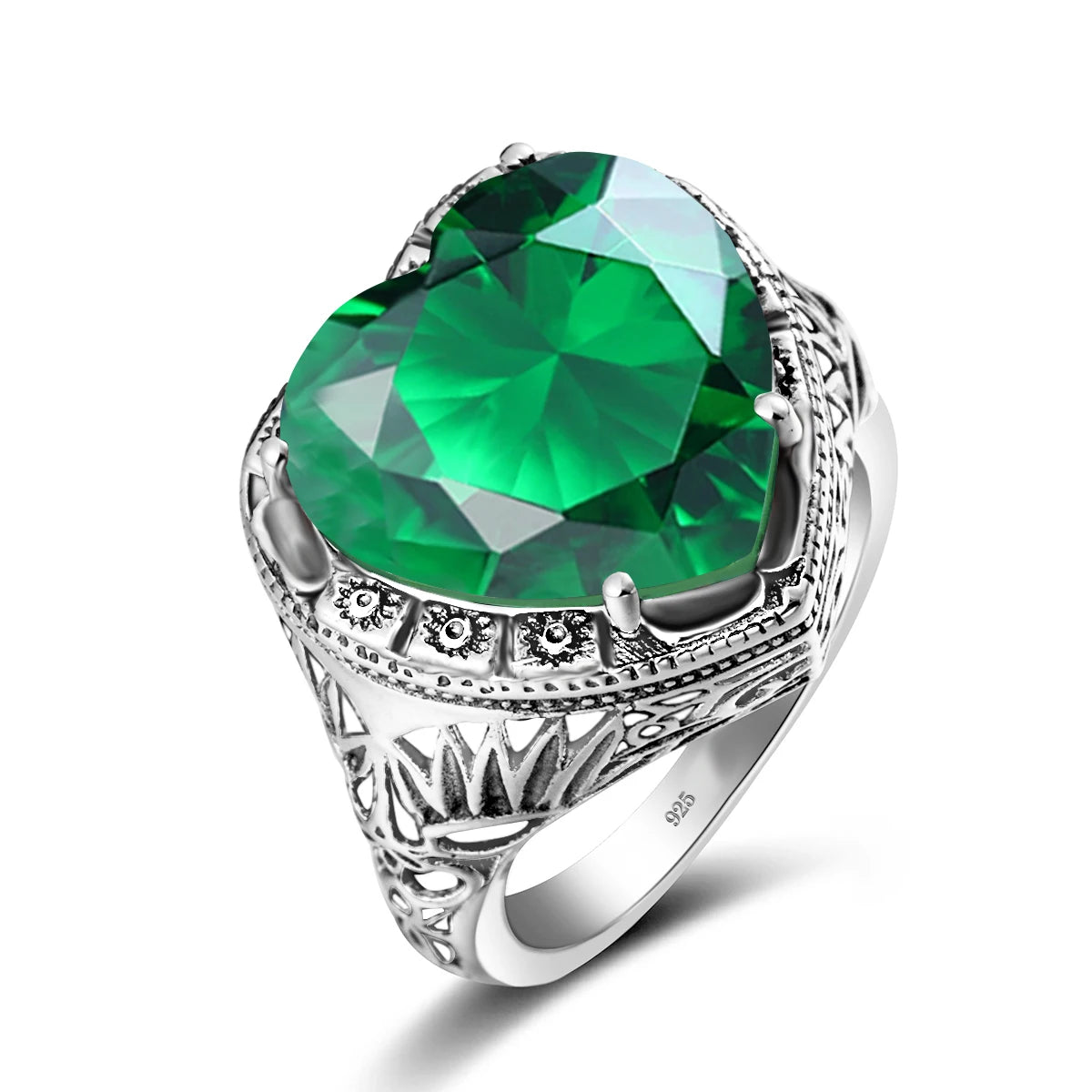 Unique Vintage Style Cocktail Party Accessories Exquisite Filigree Heart Gemstone 925 Sterling Silver Ring Jewelry Women