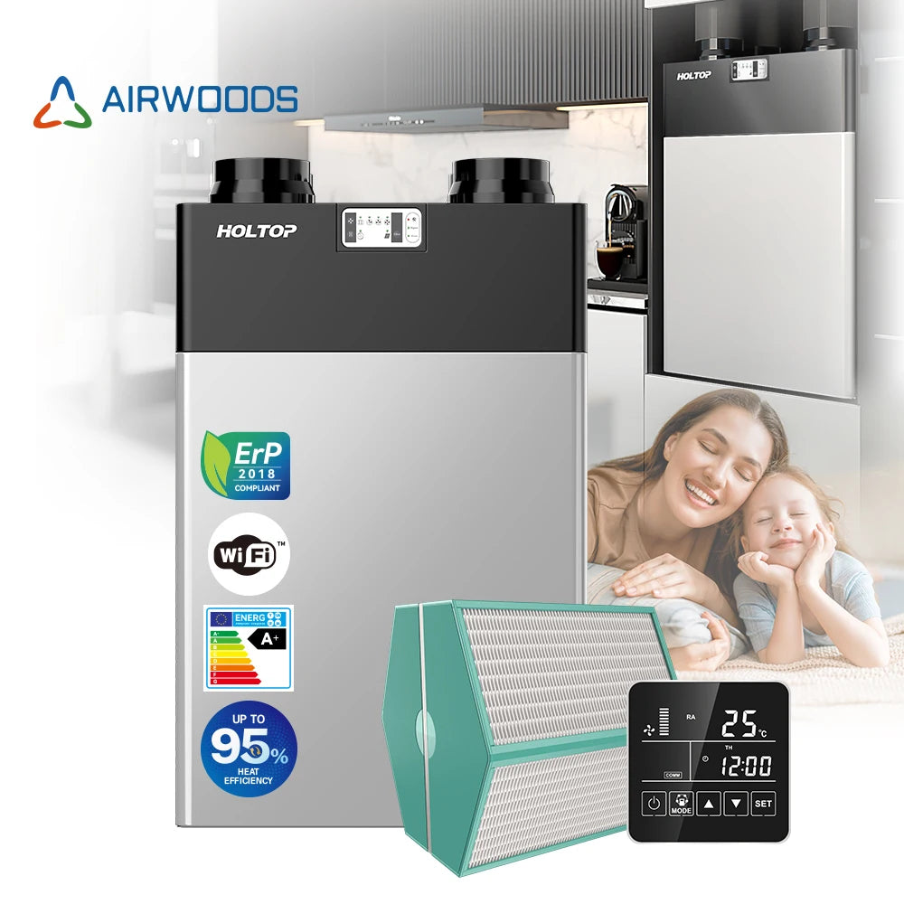 For CFA 350T 350 Airflow EC Fan Motor Remote Control Air Recuperator & Heat Recovery Ventilator for Apartment House Use