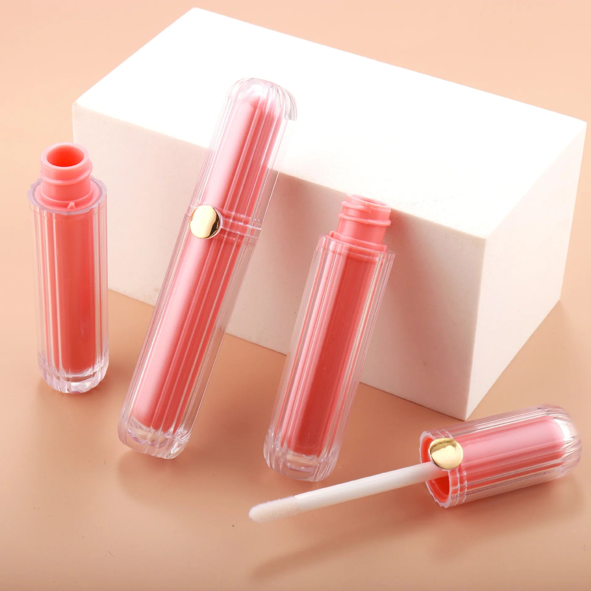 Color Lip Glaze Cosmetic Lip Gloss 3ml Lip Color Screen Printing Tubes Transparent Packaging Material Lipstick Plastic Product