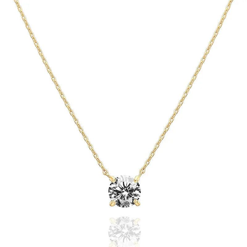 Simple Collarbone Chain Pendant Necklace Fresh Gold Plated Necklace Classic Four Claw Zircon Necklace for Women