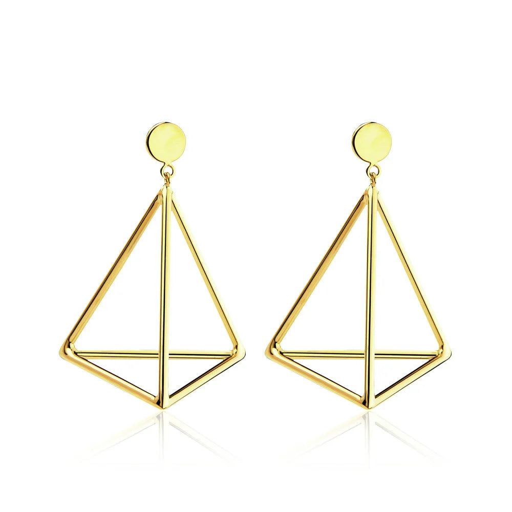 OEM 3D Pyramids Dangle Earring Gold Color Long Drop Earrings Ear Studs for Women Fashion Jewelry Pendientes Brincos