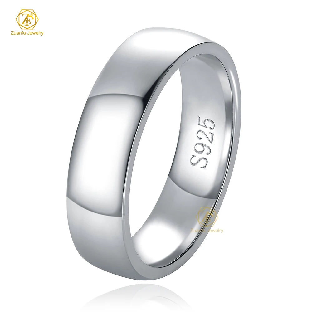 6mm 925 Pure Silver Jewelry Finger Rings for Women and Men Simple Couple Rings Smooth Wedding Band for Lovers