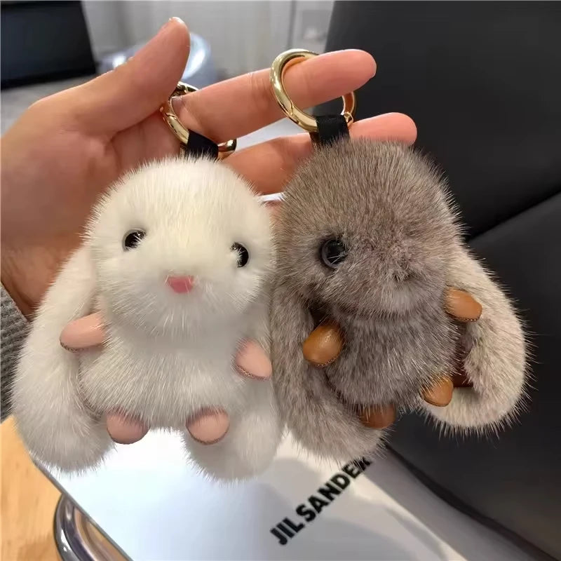 New Cute Fluffy Rabbit Fur Cartoon Keychain Soft Lovers Gifts Keychain Accessories Lightweight Bag Car Car Accessories