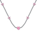 Dylam Stylish Fine Jewelry Choker Tennis Necklace with 925 Sterling Silver Rhodium Plated Heart Flower Shape 8A Cubic Zirconia