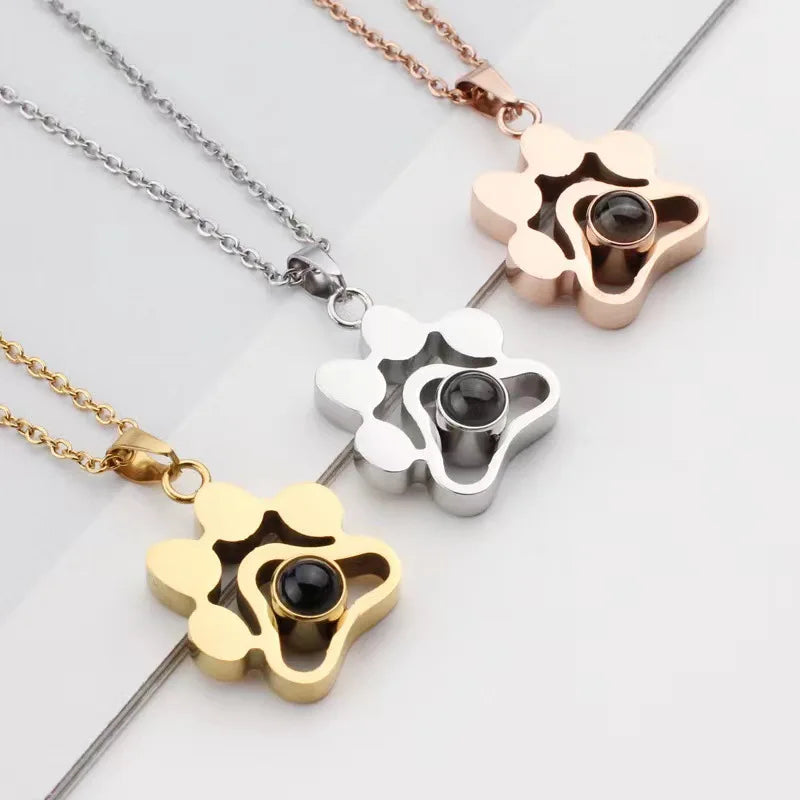 Custom Photo Necklace 100 Languages I Love You Personalized Graphic Custom Dog Paw Prin Photo Project Necklace for Women