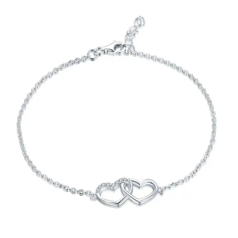 Fashion Foot Jewelry Ankle Bracelet 925 Sterling Silver Double Heart Charm Anklets for Women