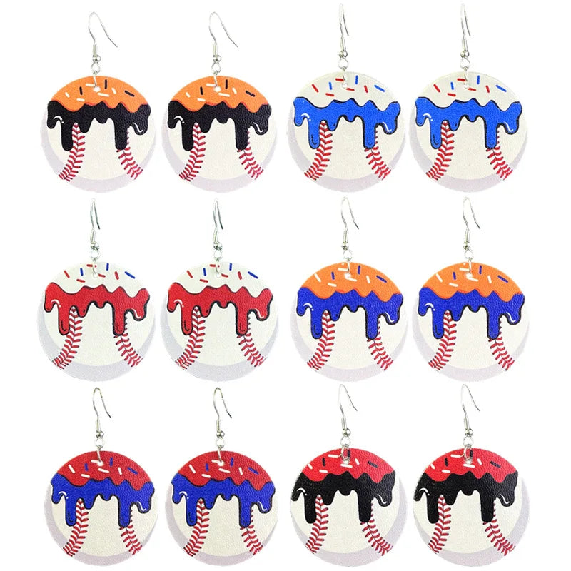New Baseball Season Team Fan Earrings Simple PU Leather Print Earring Spring Summer Ice Cream Sports Earring